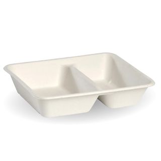 Biopak B-LB-2C-W-PF 2 Compartment White Plant Fibre Takeaway Base (500)