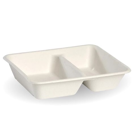 Biopak B-LB-2C-W-PF 2 Compartment White Plant Fibre Takeaway Base (500)