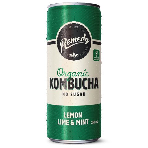 (NP) Remedy Organic Kombucha Lemon Lime & Mint No Sugar Mini Cans (24x250ml)