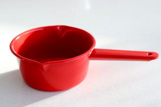 Red Enamel Double Lipped Milk Pan