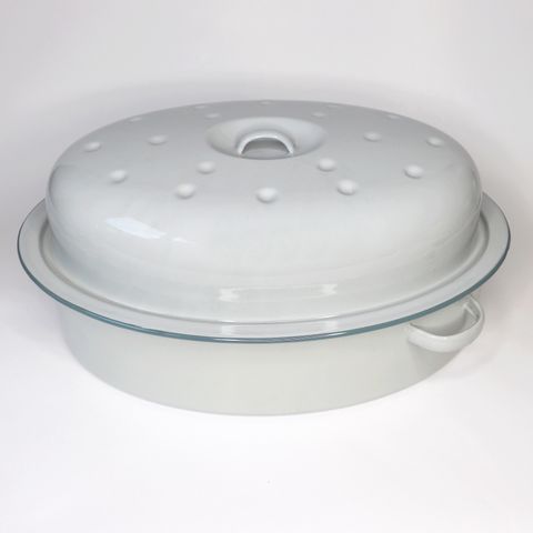 Grey Enamel Oval Roaster with lid 39cm