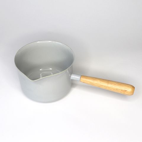 Grey Enamel Pot with wooden handle