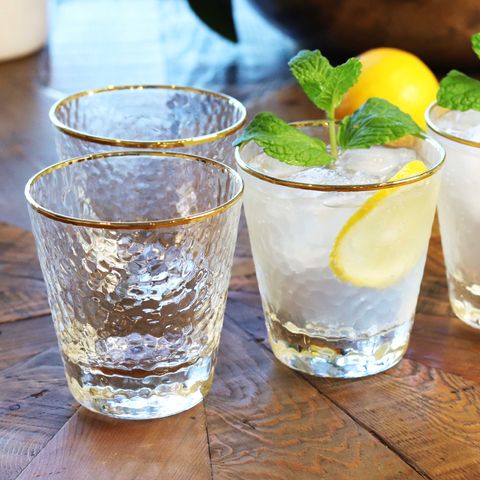 Hammered glass with gold rim, set of 4