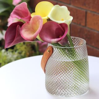Quilted Vase/Hurricane Lamp with leather handle  **30% disc**