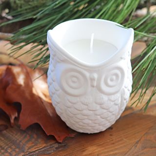 White Cement Owl Candle 

