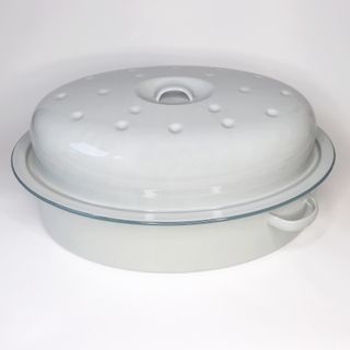 Grey Enamel Oval Roaster with lid 39cm