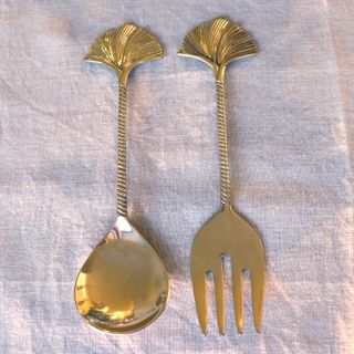 Gingko Leaf Salad Servers, gold