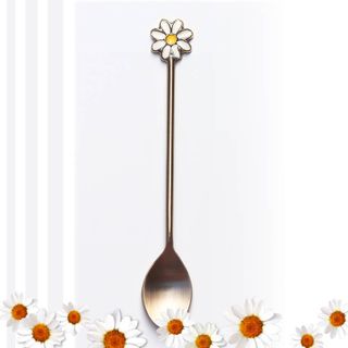 White Daisy teaspoon, brushed gold