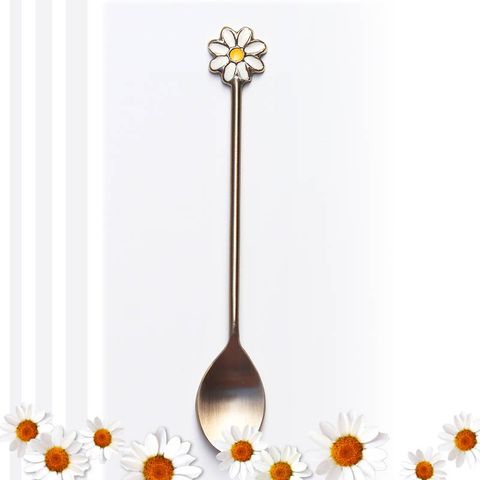 White Daisy teaspoon, brushed gold