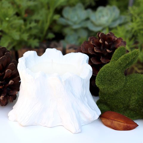 White Cement Tree Stump Candle  **Special**