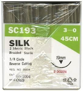 SILK SUTURES 3/0 19MM 3/8IN PKT 24