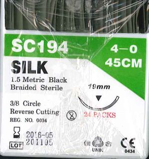 SILK SUTURES 4/0 19MM 3/8IN PKT 24