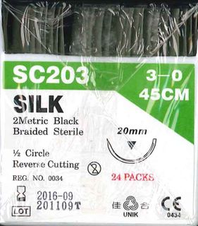 SILK SUTURES 3/0 20MM 1/2IN PKT 24