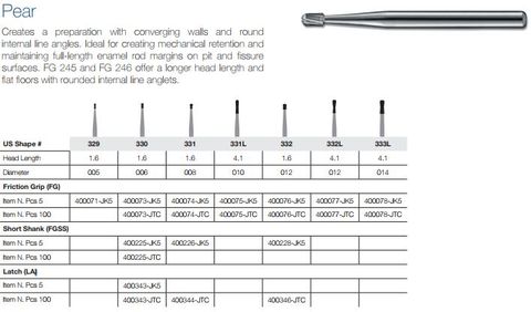 332L FG JET CARBIDE BUR PEAR