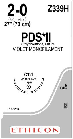 PDS*II MONOFILAMENT SUTURE 2/0 36MM 1/2 CT-1/36