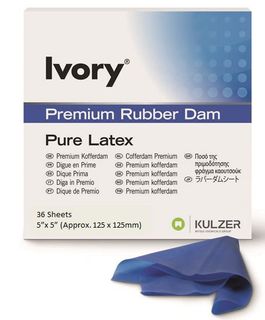 IVORY RUBBER DAM BLUE MED 5X5 PKT 52