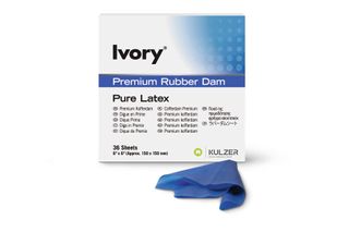 IVORY RUBBER DAM BLUE MED 6X6 PKT 36