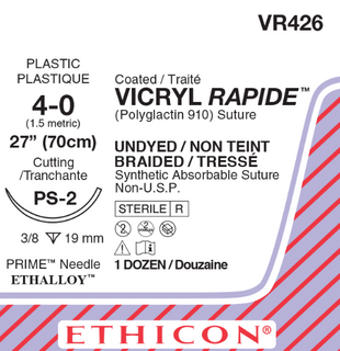 SUTURE VICRYL RAPIDE 4/0 19MM RCPRIME/12