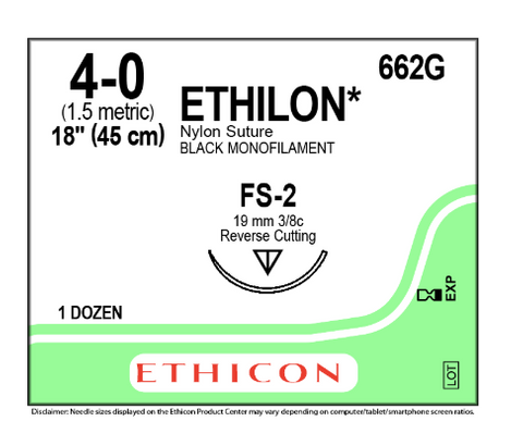 ETHILON SUTURE 4/0 19MM RC/12