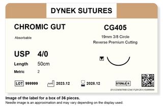 CHROMIC GUT SUTURE 4/0 19MM, 3/8RC 50CM /36