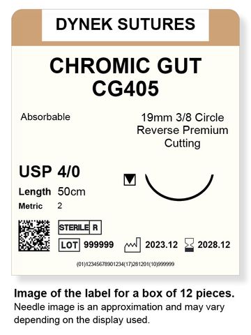 CHROMIC GUT SUTURE 4/0 19MM, 3/8RC 50CM /12