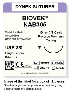 BIOVEK SUTURE 3/0 19MM, 3/8RC 45CM VIOLET/12