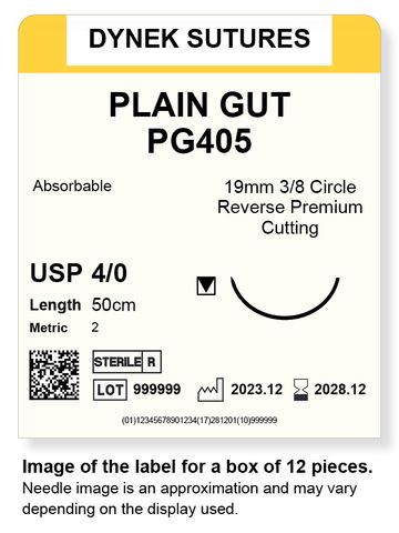 PLAIN GUT SUTURE 4/0 19MM, 3/8RC 50CM /12