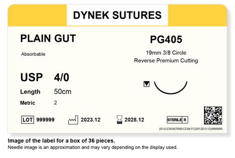 PLAIN GUT SUTURE 4/0 19MM, 3/8RC 50CM /36