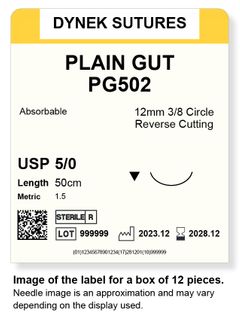 PLAIN GUT SUTURE 5/0 12MM, 3/8RC 50CM /12