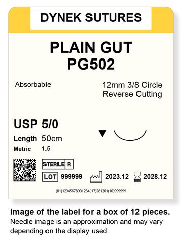 PLAIN GUT SUTURE 5/0 12MM, 3/8RC 50CM /12