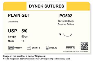 PLAIN GUT SUTURE 5/0 12MM, 3/8RC 50CM /36