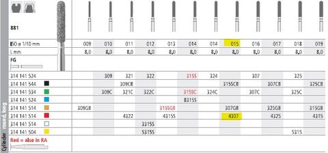 INTENSIV DIAMOND BUR 4307 FINE (881-015) FG /6