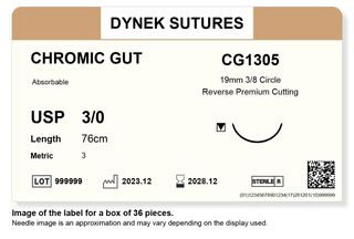 CHROMIC GUT SUTURE 3/0 19MM, 3/8RC 76CM /36