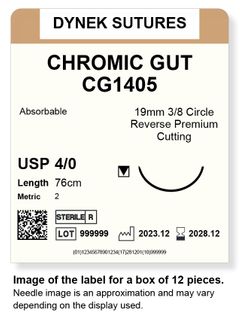 CHROMIC GUT SUTURE 4/0 19MM, 3/8RC 76CM /12