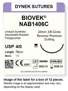 Biovek Suture 4/0 24mm 3/8RC beige 76cm/12