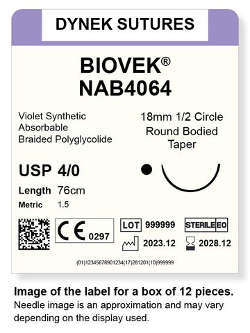 Biovek Suture 4/0 18mm 1/2TP violet 76cm/12