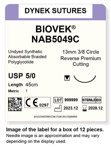 Biovek Suture 5/0 19mm 3/8RC beige 45cm/12