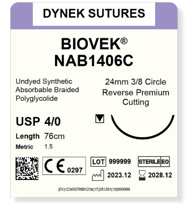 Biovek Suture 4/0 24mm 3/8RC violet 76cm/12