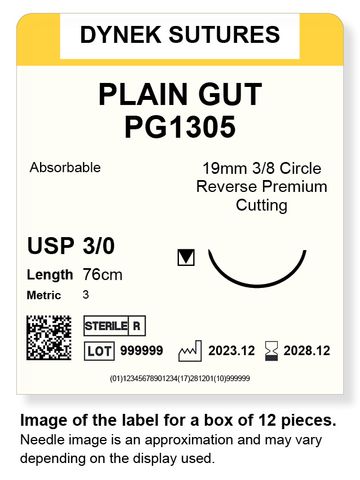 Plain Gut Suture 3/0 19mm 3/8RC 76cm/12
