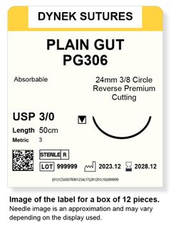 Plain Gut Suture 3/0 24mm 3/8RC 50cm/12