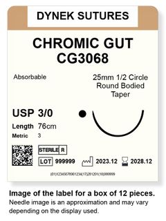 Chromic Gut Suture 3/0 25mm 1/2TP 76cm/12