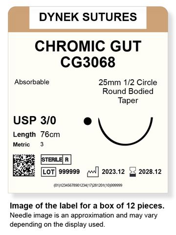 Chromic Gut Suture 3/0 25mm 1/2TP 76cm/12