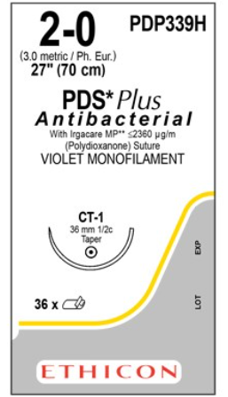 PDS*II MONOFILAMENT PLUS SUTURE 2/0 36MM 1/2 CT-1/36