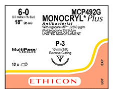 SUTURE MONOCRYL PLUS 6/0 13MM 3/8RC 45CM/12