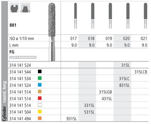 INTENSIV DIAMOND BUR 315L GOLD (881-019) FG/6