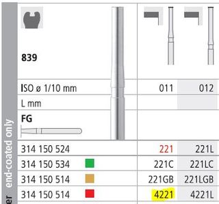 INTENSIV DIAMOND BUR 4221 FINE (839-011) FG/6