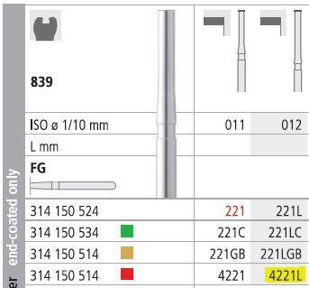 INTENSIV DIAMOND BUR 4221L FINE (839-012) FG/6