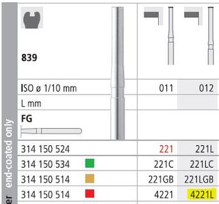 INTENSIV DIAMOND BUR 4221L FINE (839-012) FG/6