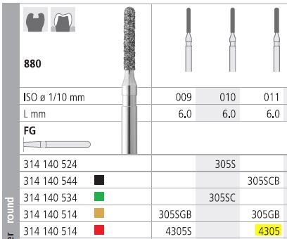 INTENSIV DIAMOND BUR 4305 FINE (880-011) FG/6