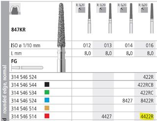 INTENSIV DIAMOND BUR 4422R FINE (847KR-016) FG /6